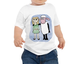 Infant t-shirt featuring little girl and lamb.