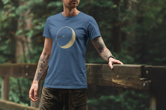 Picture of shirt with space ship orbiting a large planet