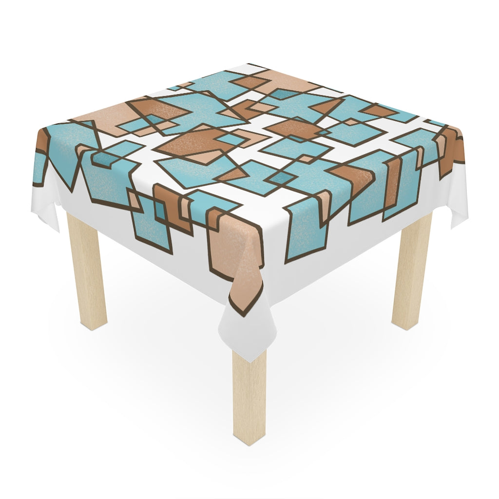 Aqua and Brown - Cubist Table Cloth