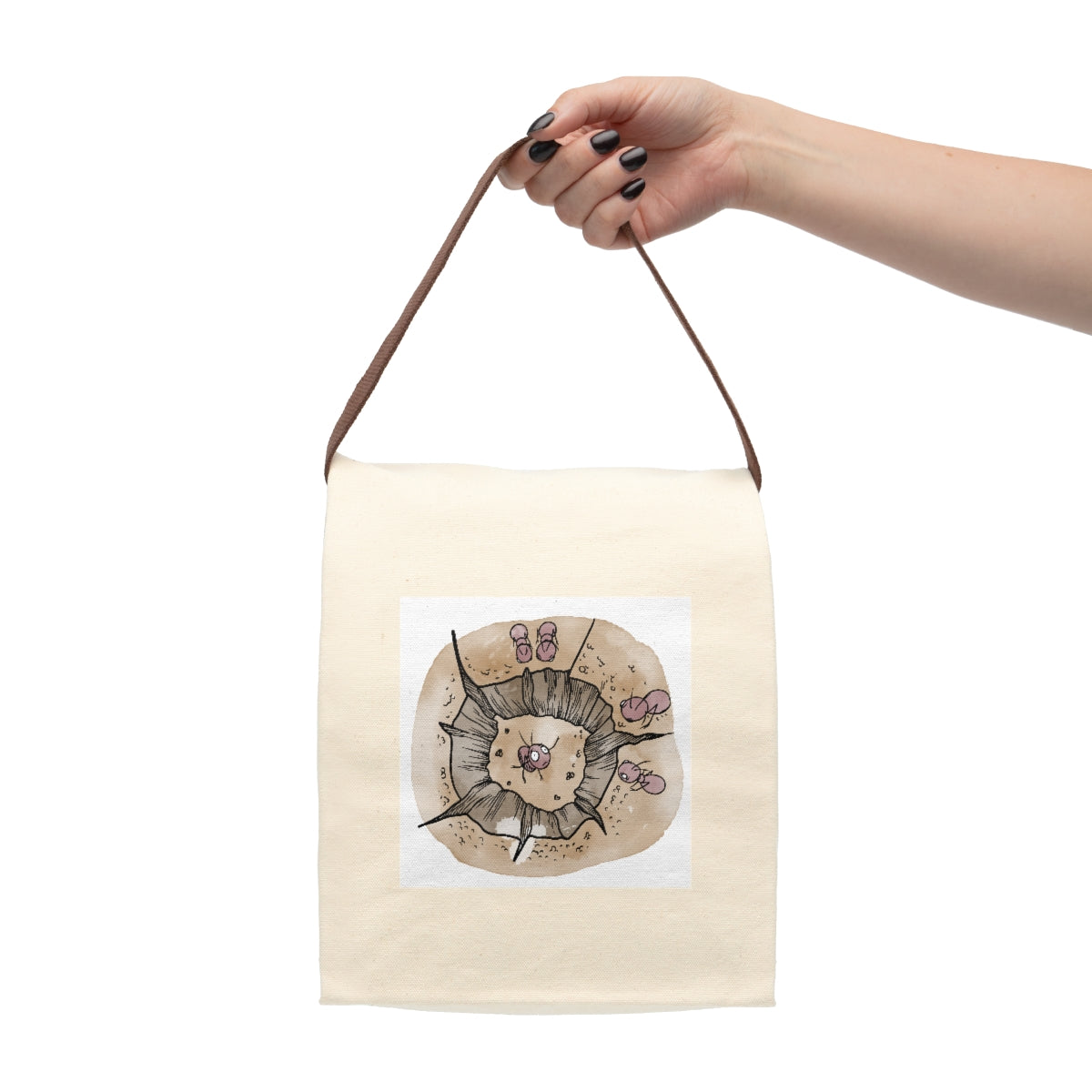 Ant in Hole - Canvas Lunch Bag With Strap