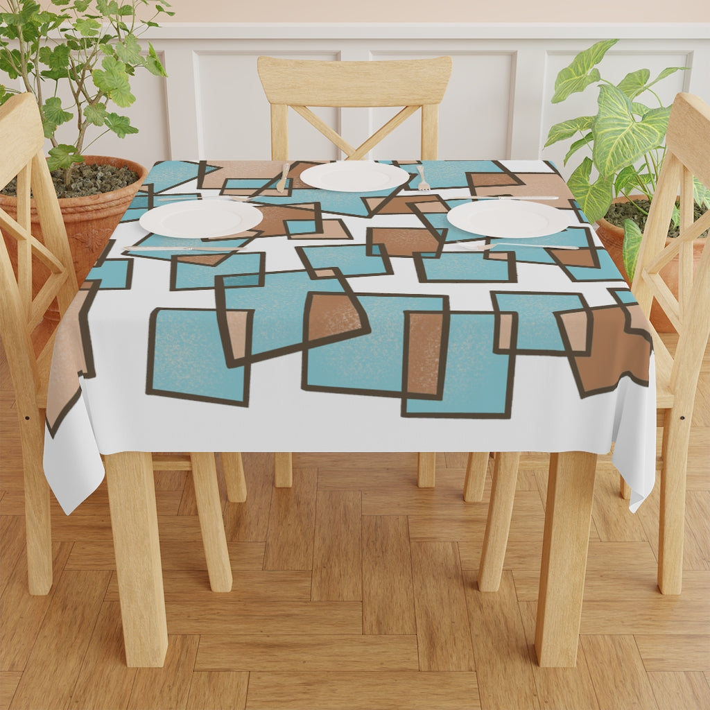 Aqua and Brown - Cubist Table Cloth